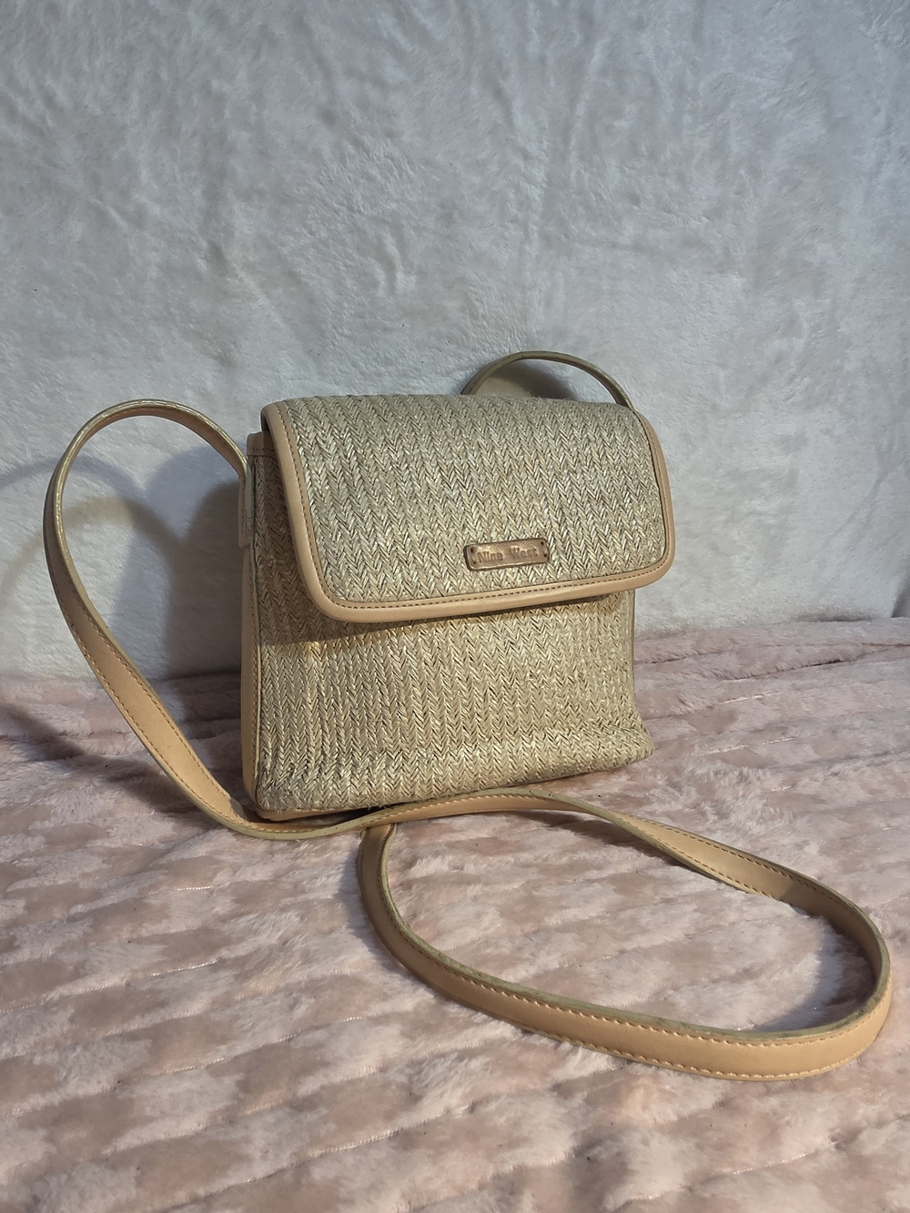 Nine West Natural Straw Crossbody with Tan Trim